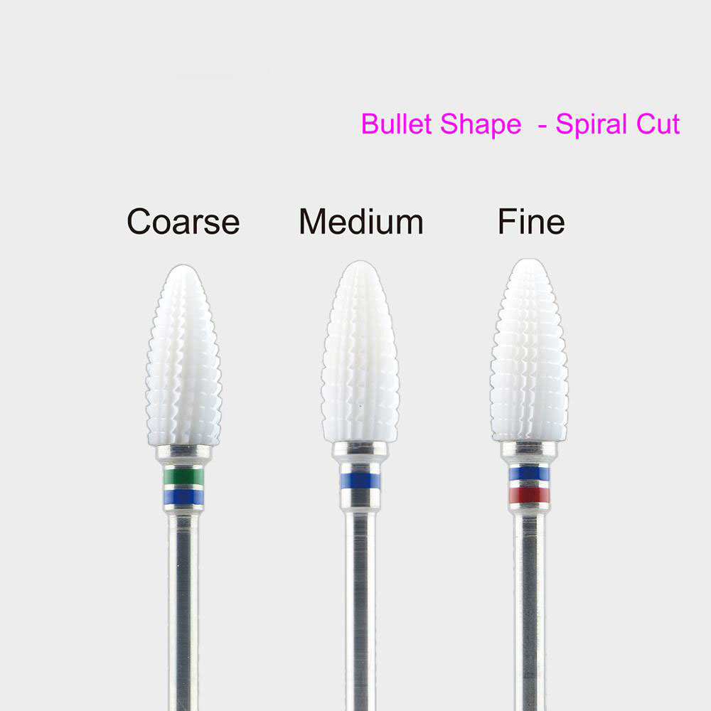 Bullet Shapes - 6.0mm - Spiral Cut - White Ceramic Cutter - Burdental Ceramic Burs - Nail Drill Accessories & Bits 