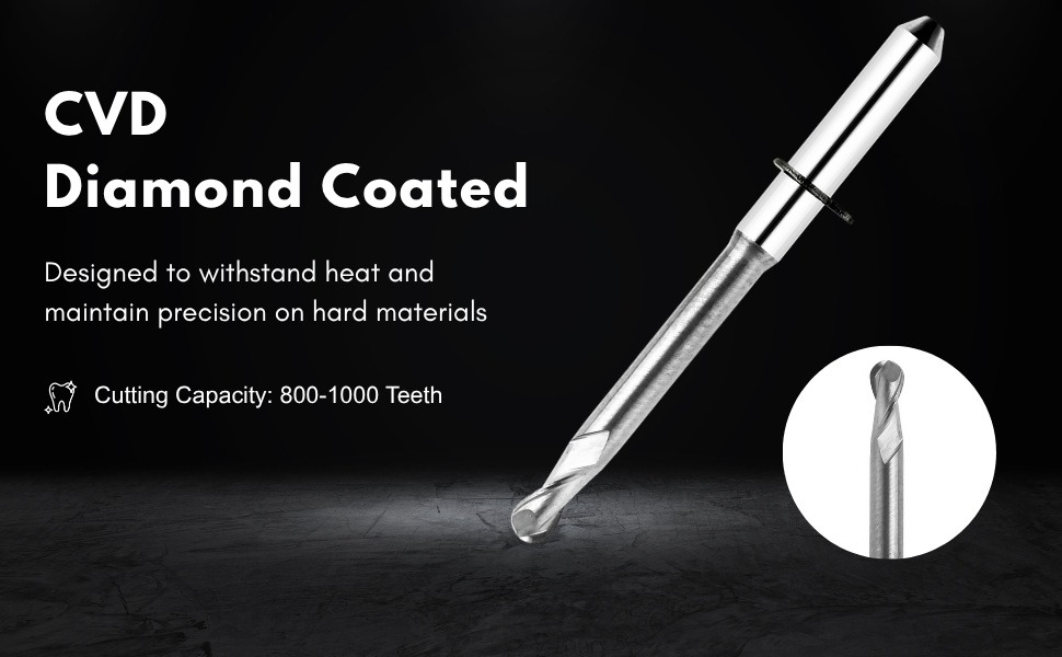 CVD diamond coated zirconia milling bur