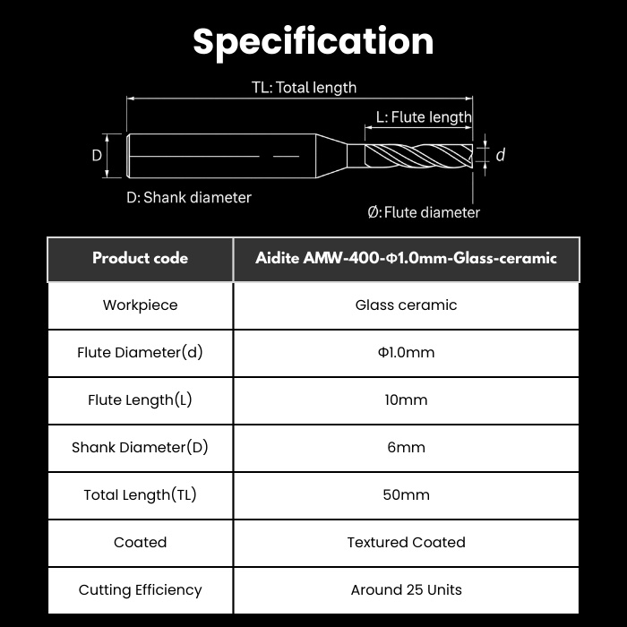 AID-R10RC10D6TL50-GC Aidite Compatible Glass Ceramic Milling Bur 1.0 mm