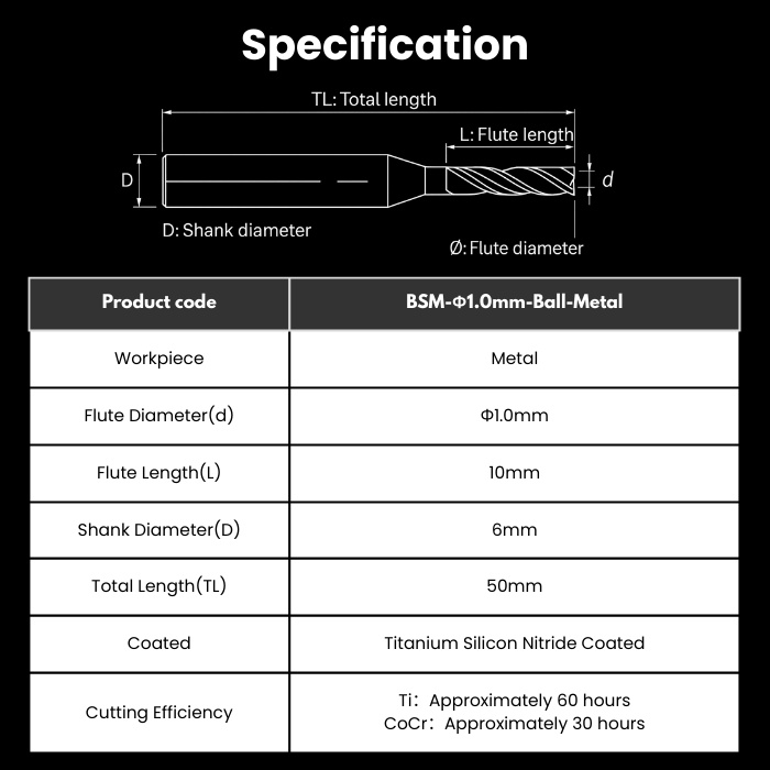 BSM-R05RC3D6TL50-Flat-Metal BSM Compatible Metal Milling Bur 0.5 mm