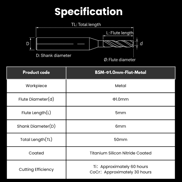 BSM-R10RC10D6TL50-Ball-Metal BSM Compatible Metal Milling Bur 1.0 mm