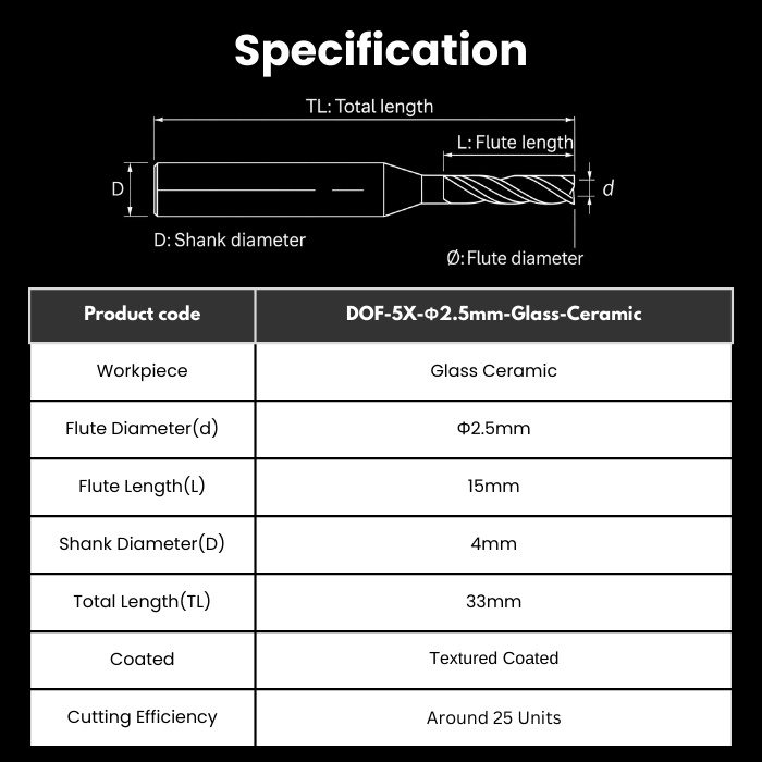 DOF-R25RC15D4TL33-GC DOF Compatible Glass Ceramic Milling Bur 2.5 mm