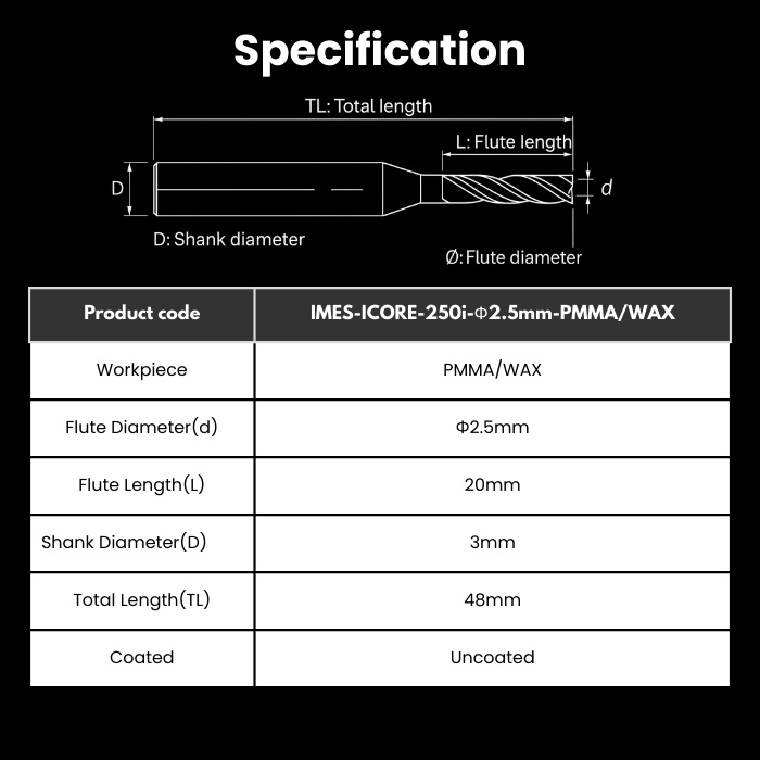 IC-R25RC20D3TL48-PMMA imes-icore Compatible PMMA / WAX Milling Bur 2.5 mm