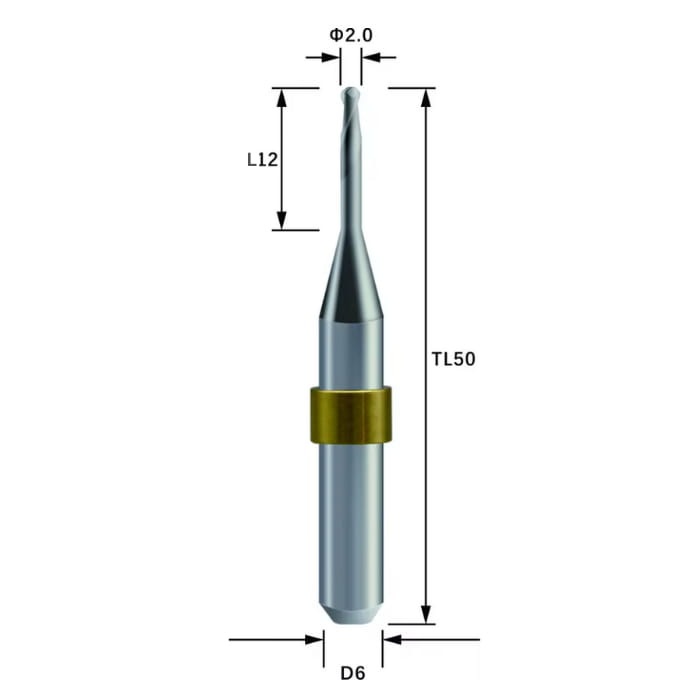 ZTN-R20RC12D6TL50-Metal Zotion Compatible Metal DLC Coated Milling Bur 2.0 mm