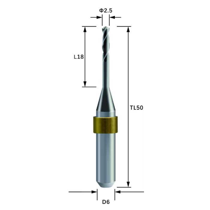 ZTN-R25RC18D6TL50-Drill-Metal Zotion Compatible Metal DLC Coated Milling Bur 2.5 mm