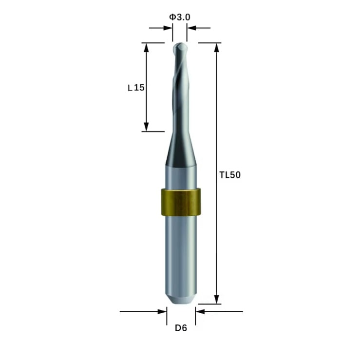 ZTN-R30RC15D6TL50-Metal Zotion Compatible Metal DLC Coated Milling Bur 3.0 mm