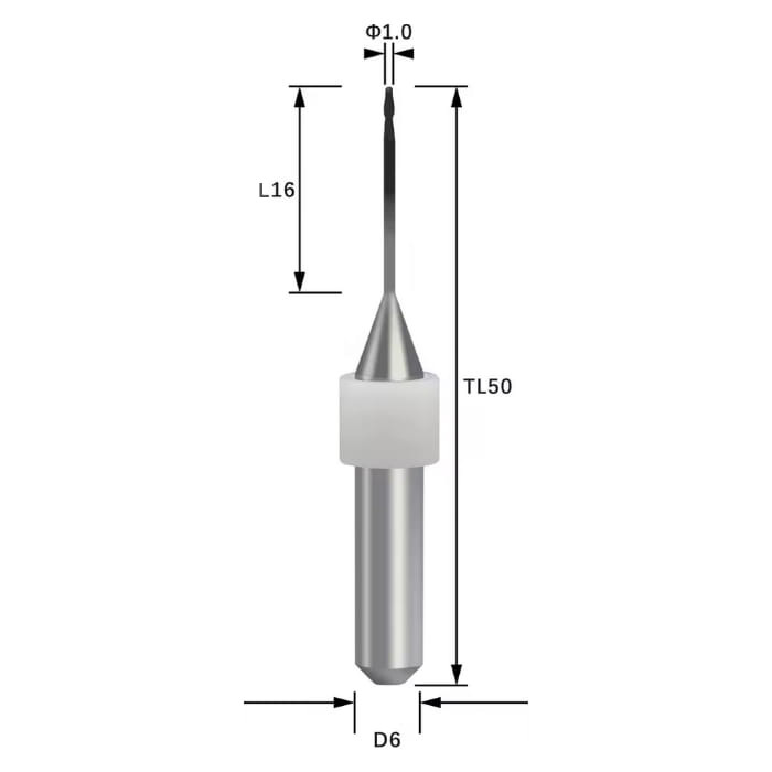 LNY-R10RC16D6TL50-Zir LNY Compatible Zirconia DC Coated Milling Bur 1.0 mm