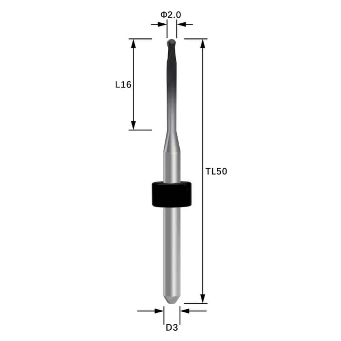 LNY-R20RC16D3TL50-Zir LNY Compatible Zirconia DC Coated Milling Bur 2.0 mm