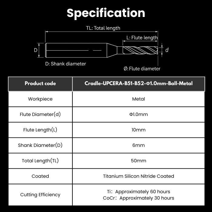 UCC-R10RC10D6TL50-Ball-Metal UPCERA Compatible Metal Ball Milling Bur 1.0 mm