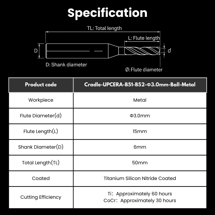 UCC-R30RC15D6TL50-Ball-Metal UPCERA Compatible Metal Ball Milling Bur 3.0 mm