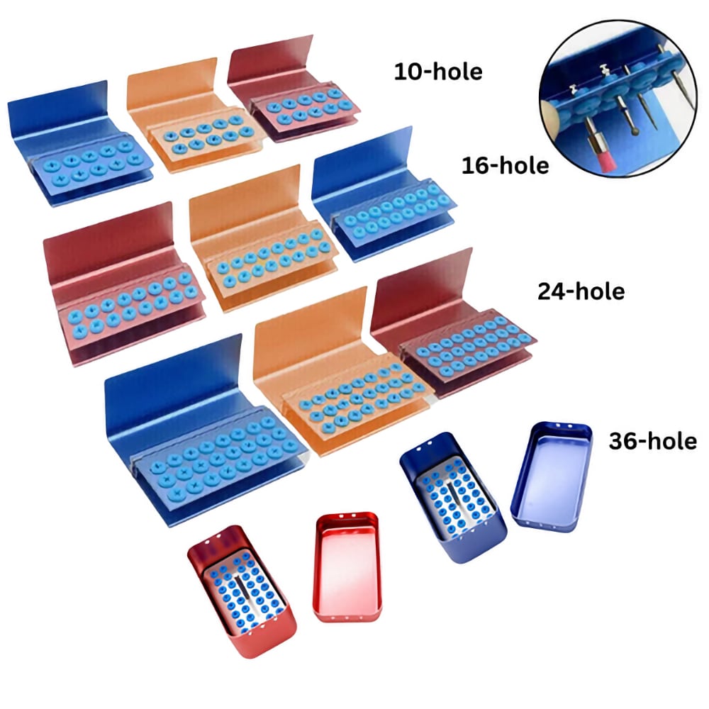 Dental Bur Holder Disinfection Box Block Aluminum & Plastic Bur Blocks Dental With Lid Autoclave for FG RA HP Burs 
