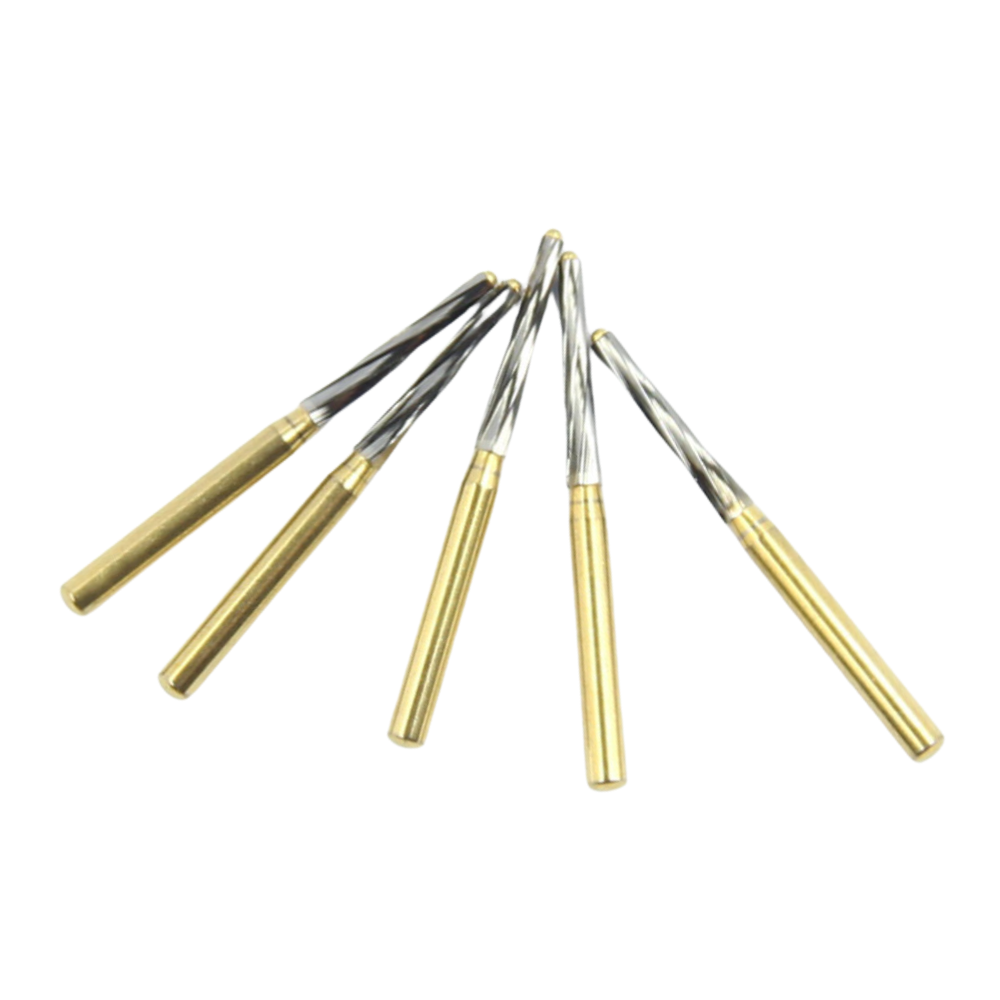 Round End Taper Safe End Endo Z Tungsten Carbide Burs FG Six Lateral Helical Cutting Blades Golden Dental Burs